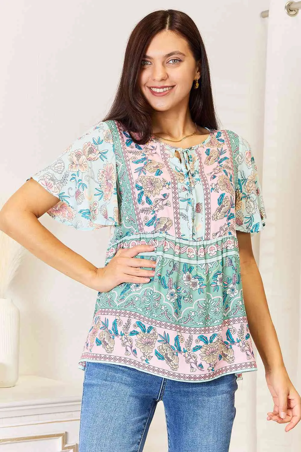 Floral Short Sleeve Blouse