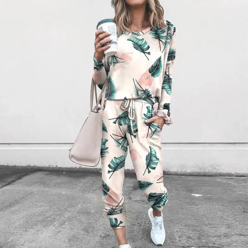 Flower Print T-shirts High Waist  Pencil Pants Set