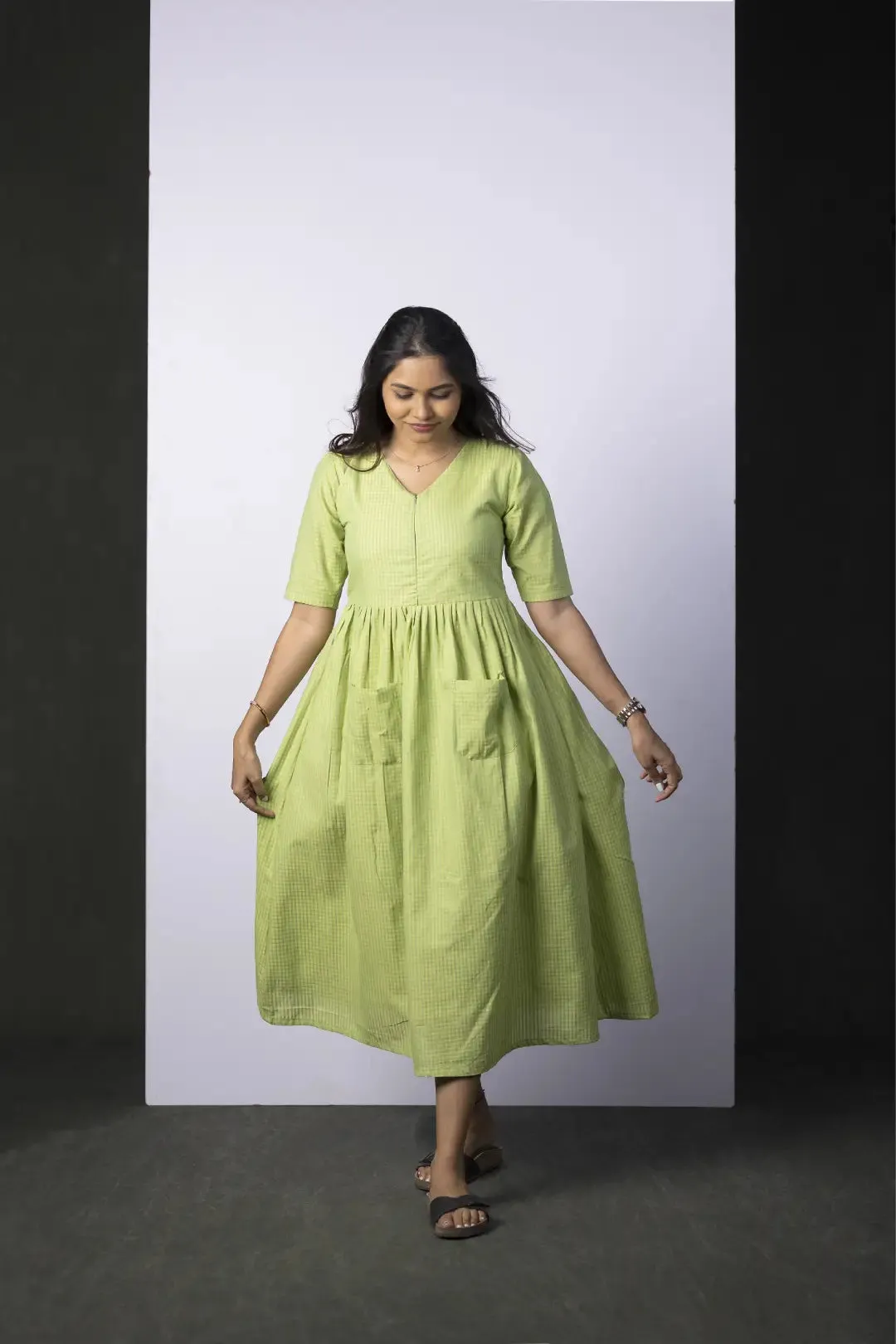 Fresh Lime Gingham Maternity Feeding Dress