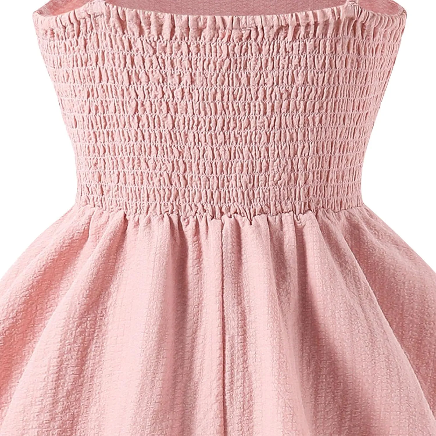 Girls Smocked Ruched A Line Swing Dress Layered Tie Shoulder Flowy Cami Dress Summer Beach Sleeveless Boho Sundress