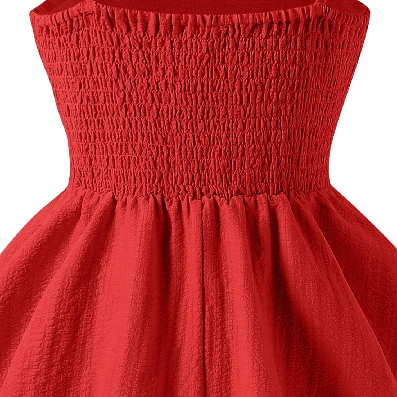 Girls Smocked Ruched A Line Swing Dress Layered Tie Shoulder Flowy Cami Dress Summer Beach Sleeveless Boho Sundress