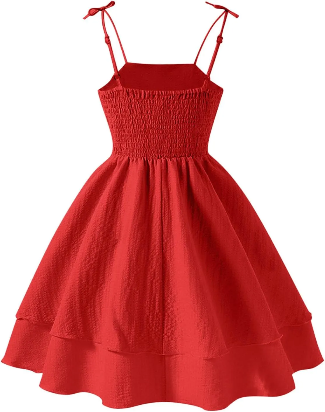 Girls Smocked Ruched A Line Swing Dress Layered Tie Shoulder Flowy Cami Dress Summer Beach Sleeveless Boho Sundress