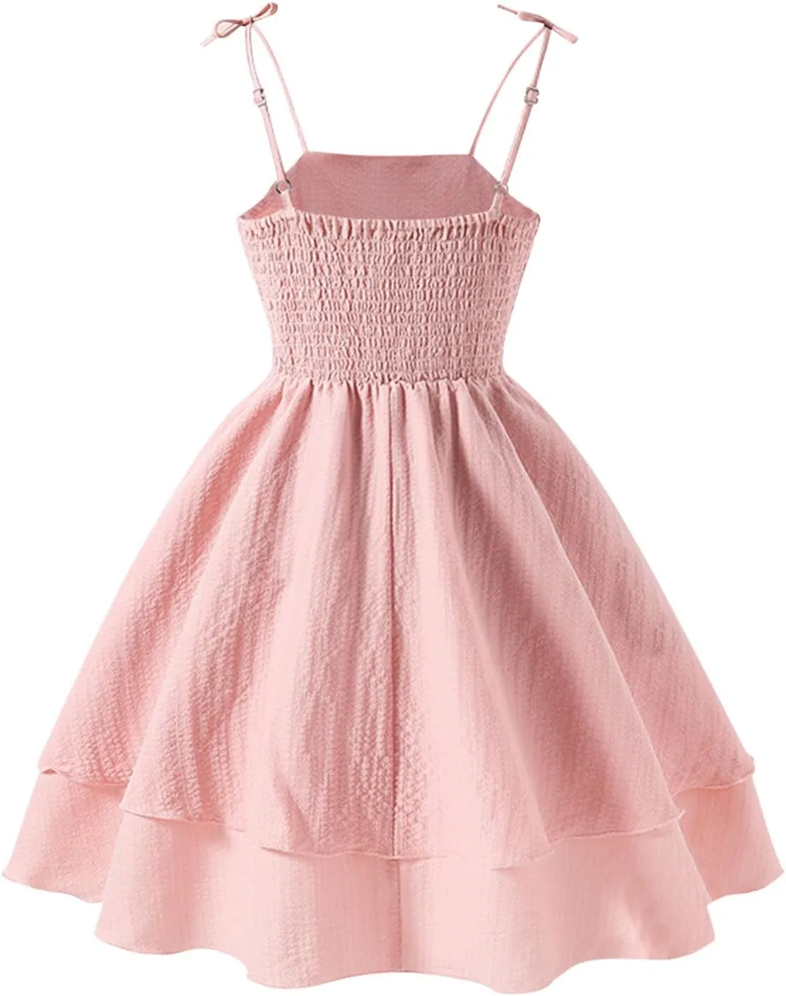 Girls Smocked Ruched A Line Swing Dress Layered Tie Shoulder Flowy Cami Dress Summer Beach Sleeveless Boho Sundress
