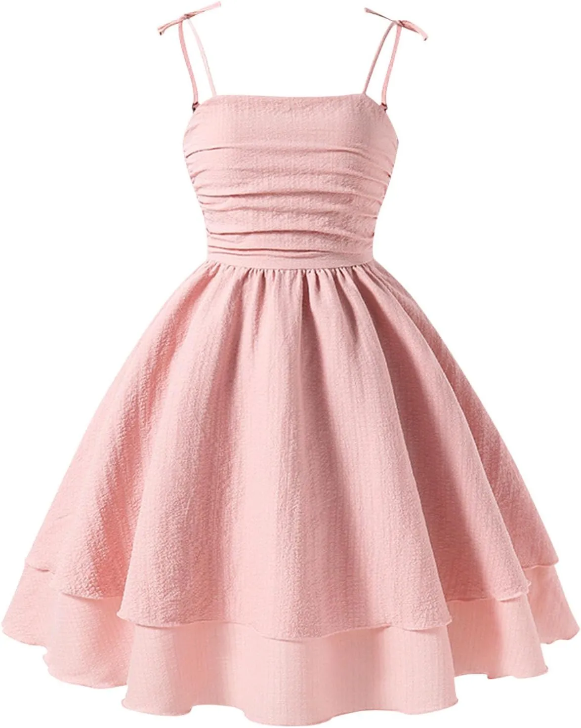 Girls Smocked Ruched A Line Swing Dress Layered Tie Shoulder Flowy Cami Dress Summer Beach Sleeveless Boho Sundress