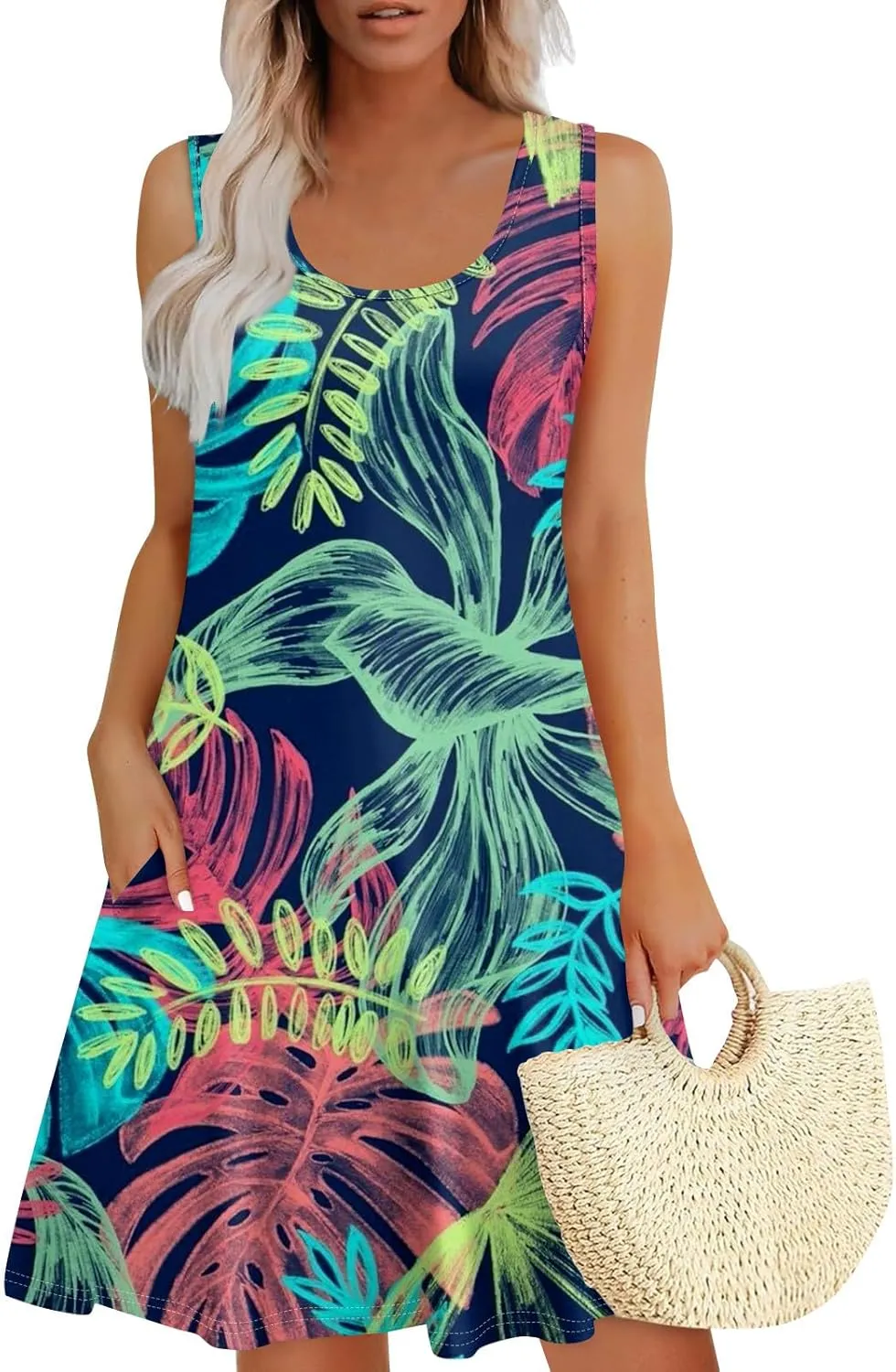Going Out Dresses for Women Spring Tank Dress Flowy Sun Dresses Sleeveless Floral Print Dress Boho Summer Ruched Dress