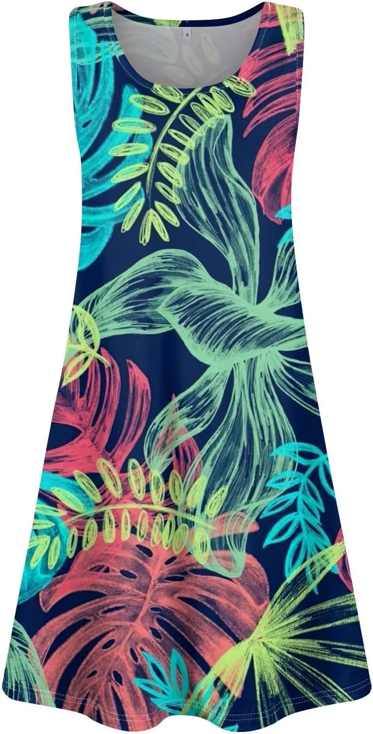 Going Out Dresses for Women Spring Tank Dress Flowy Sun Dresses Sleeveless Floral Print Dress Boho Summer Ruched Dress