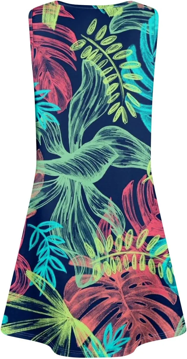 Going Out Dresses for Women Spring Tank Dress Flowy Sun Dresses Sleeveless Floral Print Dress Boho Summer Ruched Dress