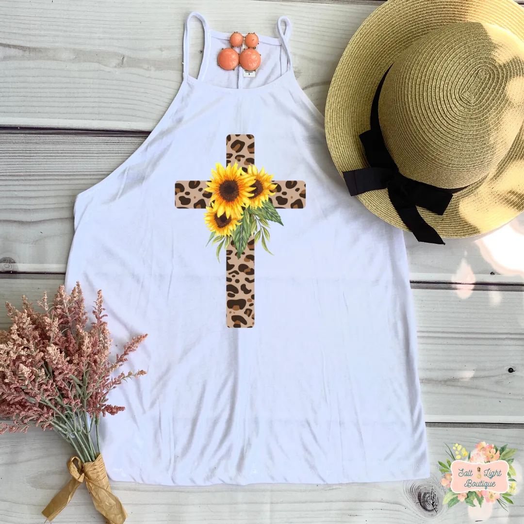 GRACEFUL - LEOPARD PRINT CROSS | CLOTHED IN GRACE COLLECTION | WOMEN'S HIGH NECK TANK