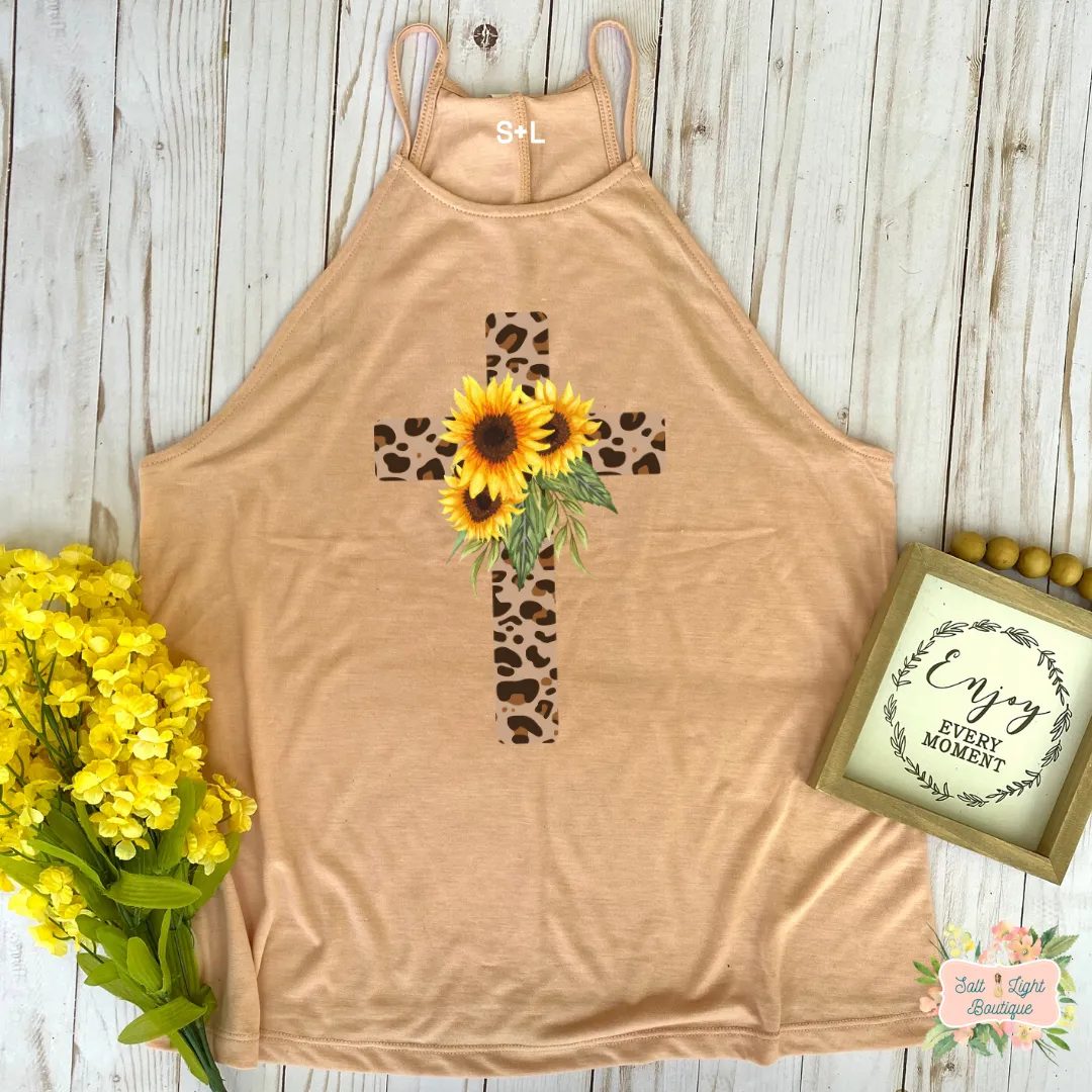 GRACEFUL - LEOPARD PRINT CROSS | CLOTHED IN GRACE COLLECTION | WOMEN'S HIGH NECK TANK