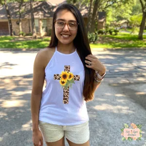 GRACEFUL - LEOPARD PRINT CROSS | CLOTHED IN GRACE COLLECTION | WOMEN'S HIGH NECK TANK