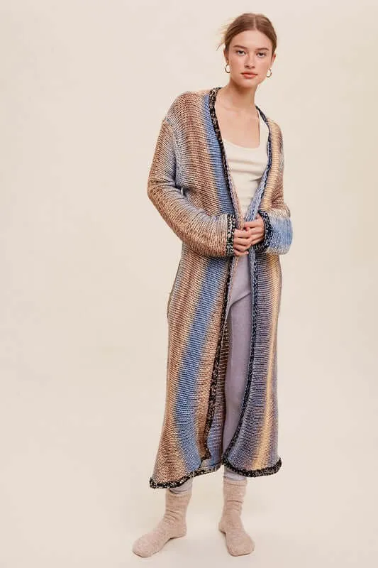 Gradation Long Knit Open Long Cardigan