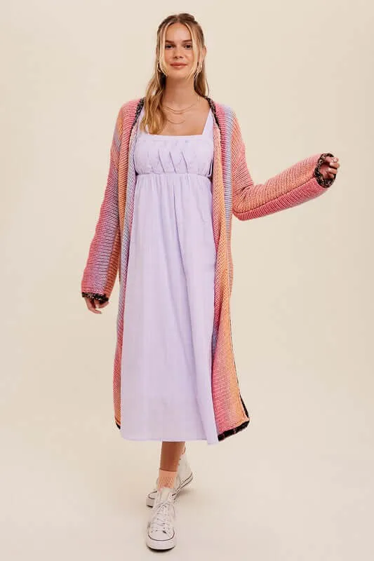 Gradation Long Knit Open Long Cardigan