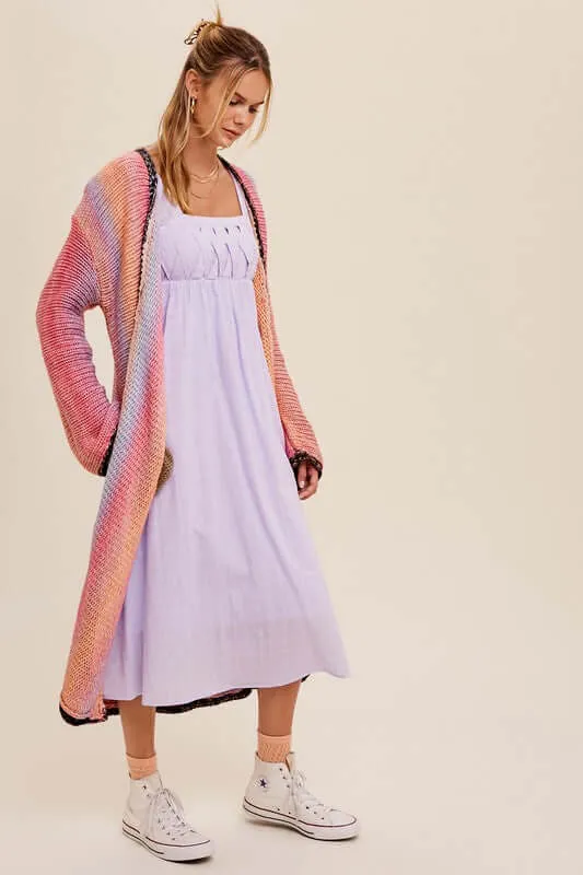 Gradation Long Knit Open Long Cardigan
