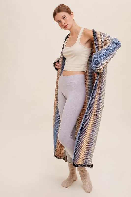 Gradation Long Knit Open Long Cardigan