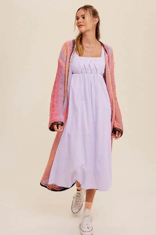 Gradation Long Knit Open Long Cardigan