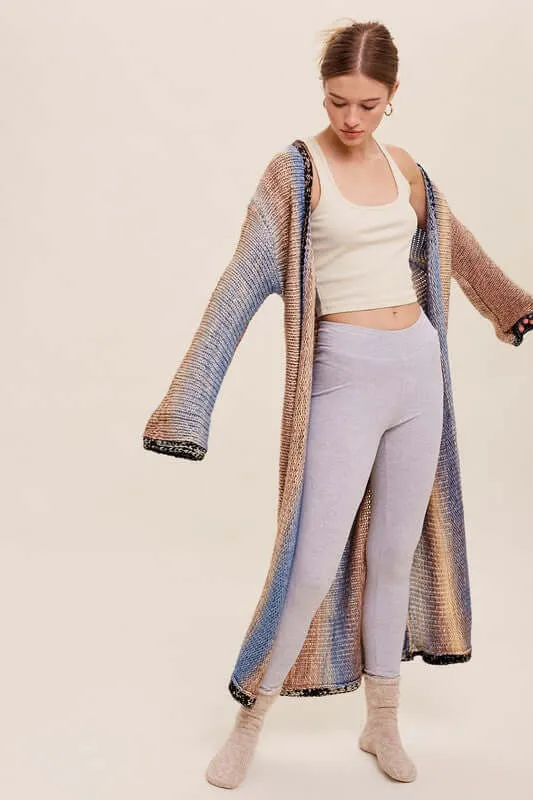Gradation Long Knit Open Long Cardigan