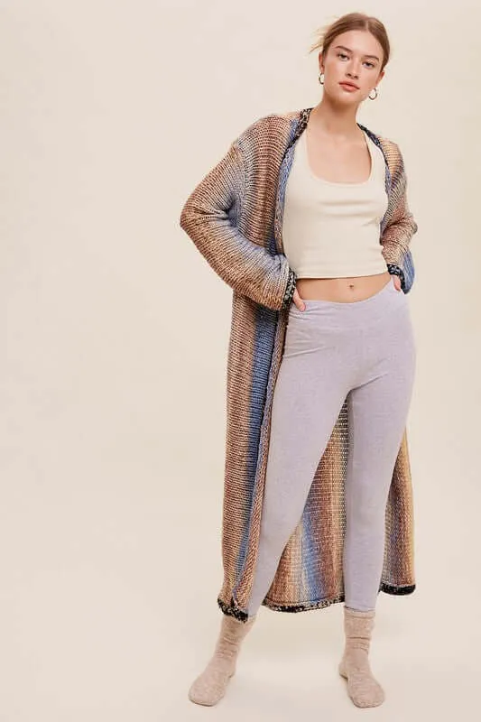 Gradation Long Knit Open Long Cardigan