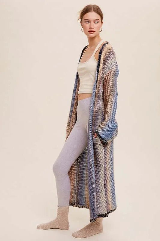 Gradation Long Knit Open Long Cardigan