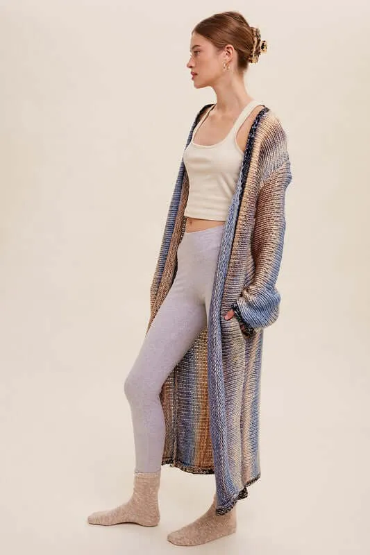Gradation Long Knit Open Long Cardigan