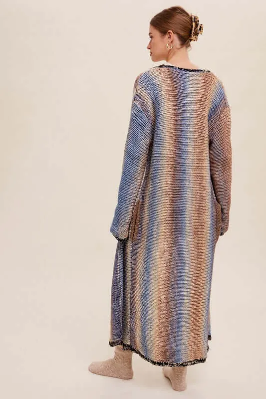 Gradation Long Knit Open Long Cardigan