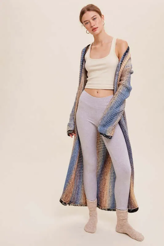 Gradation Long Knit Open Long Cardigan