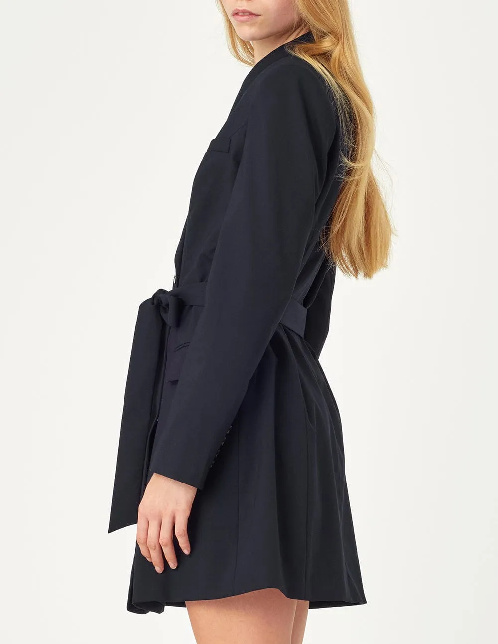 Grant Blue Double-Breasted Belted Suit Dress