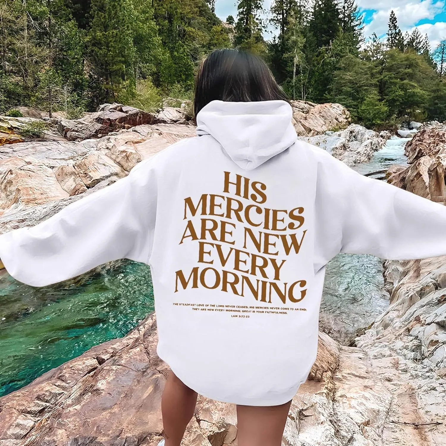 His Mercies are New Every Morning Christian Hoodies for Women Oversized Long Sleeve Hooded Sweatshirts Letter Hoodie