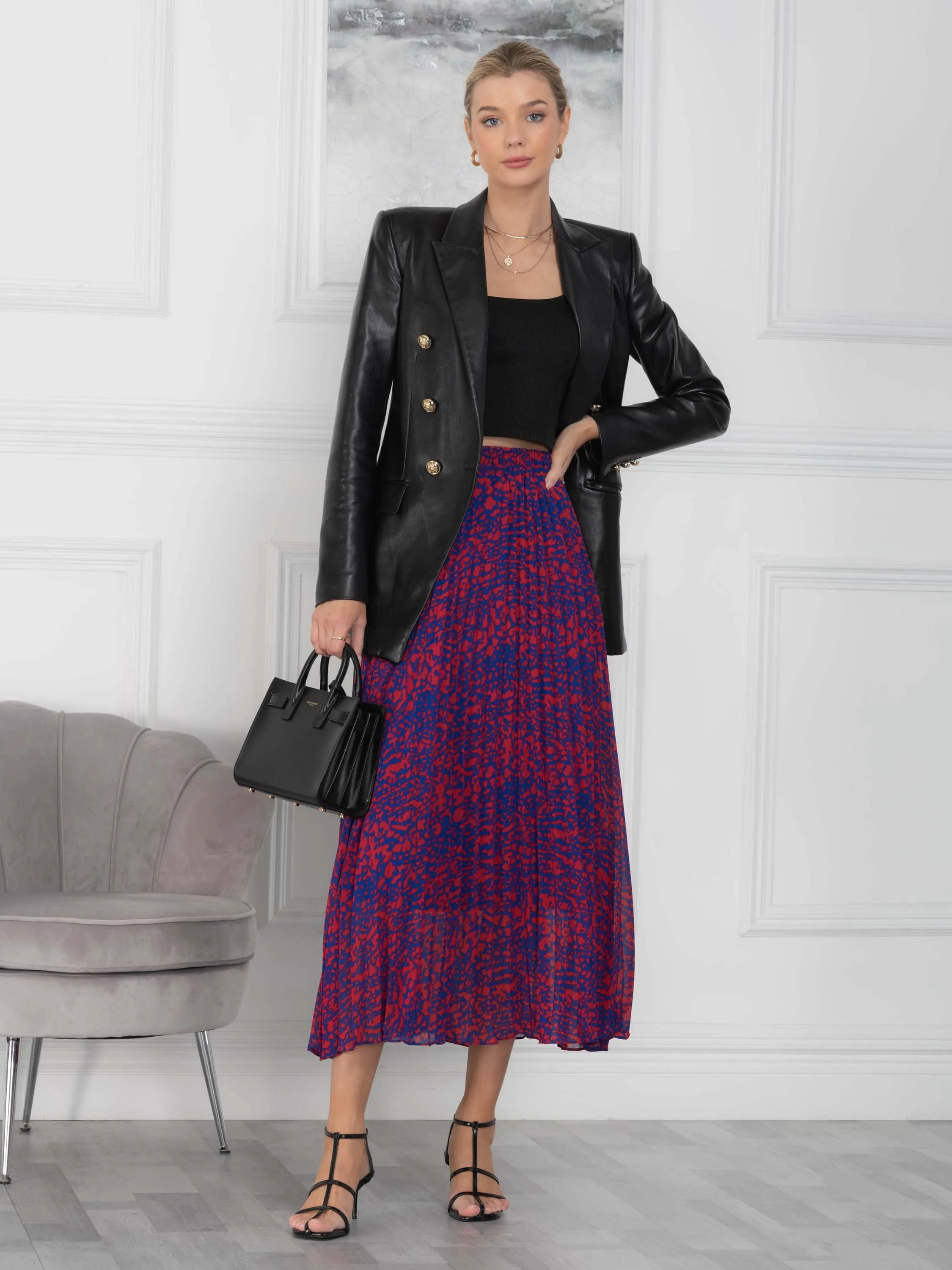 Jolie Moi Saige Animal Print Pleated Midi Skirt, Abstract Multi
