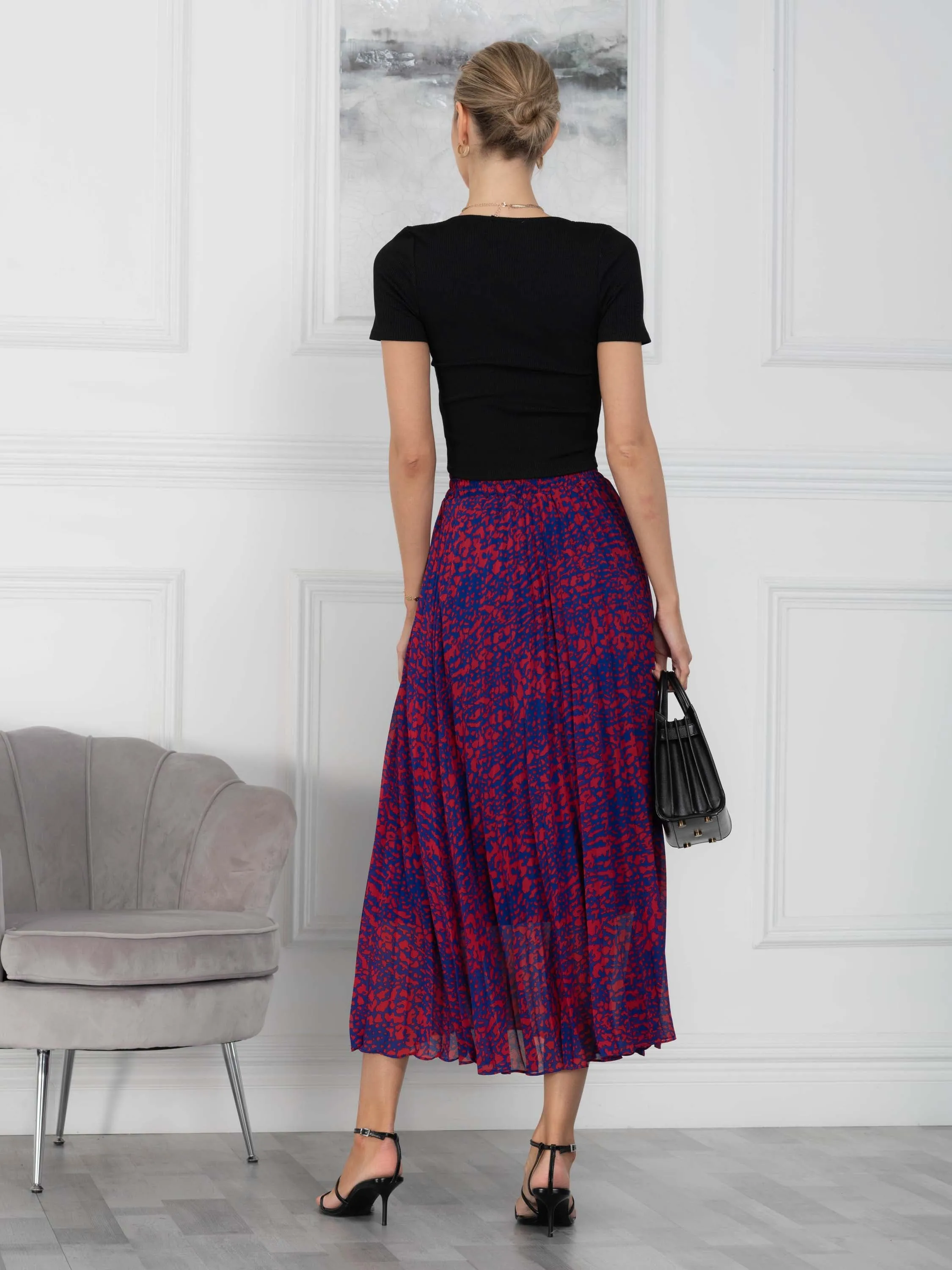 Jolie Moi Saige Animal Print Pleated Midi Skirt, Abstract Multi