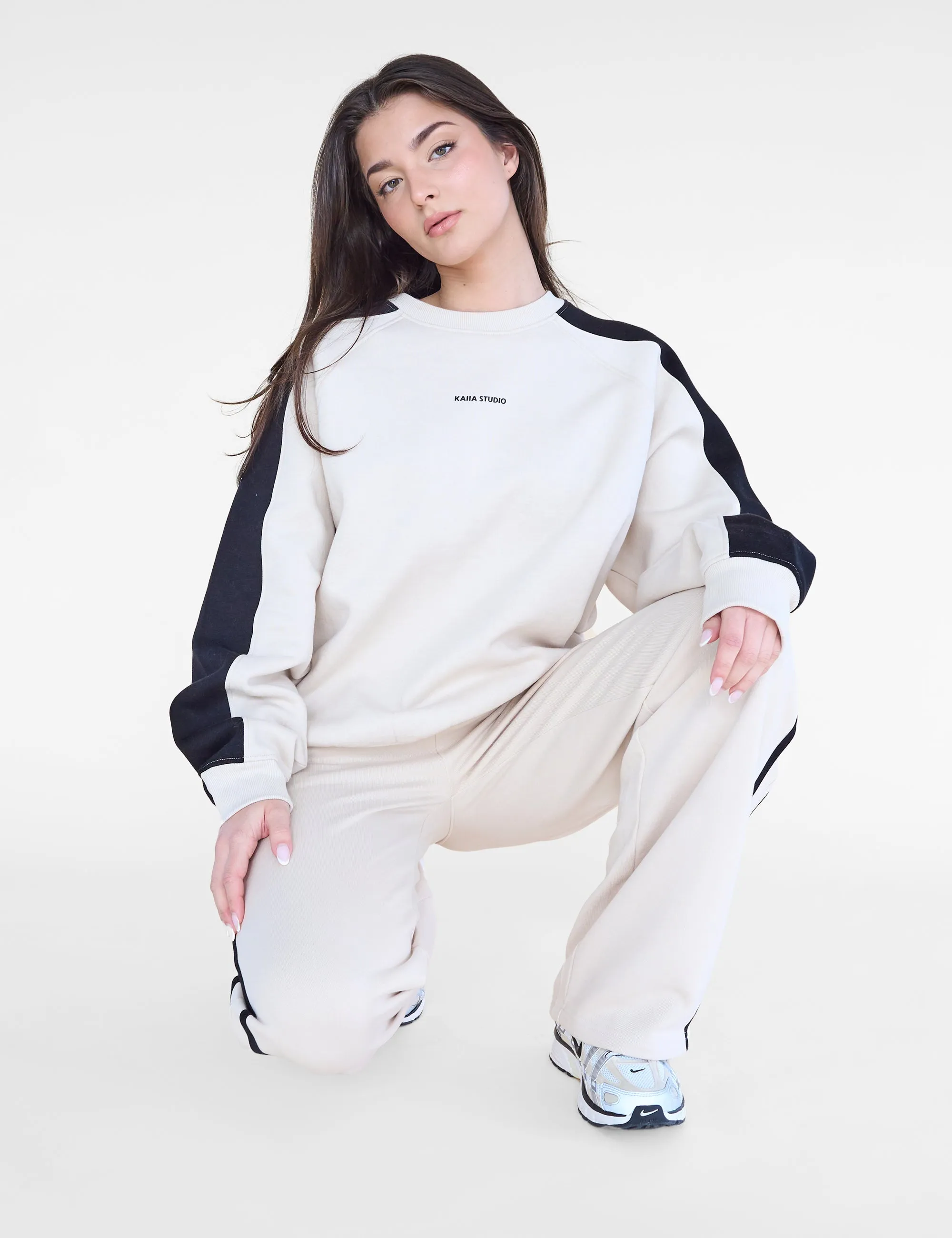 Kaiia Studio Contrast Panel Oversized Sweatshirt Stone & Black