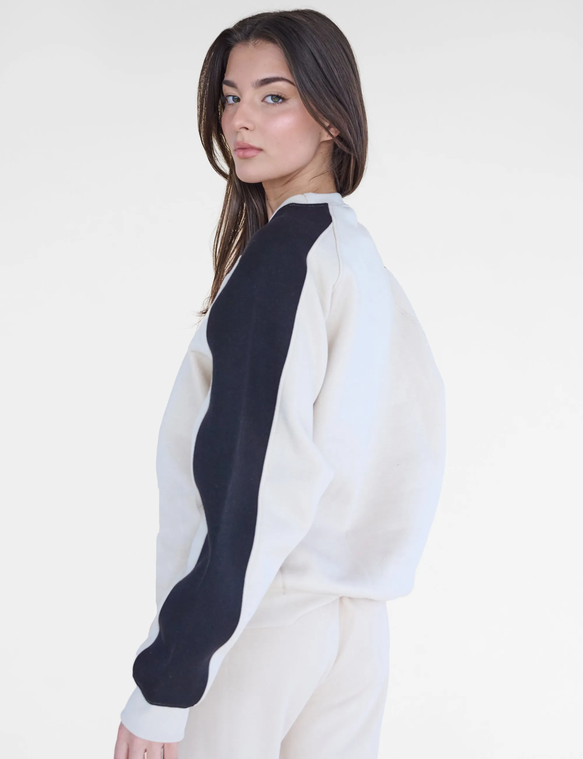 Kaiia Studio Contrast Panel Oversized Sweatshirt Stone & Black