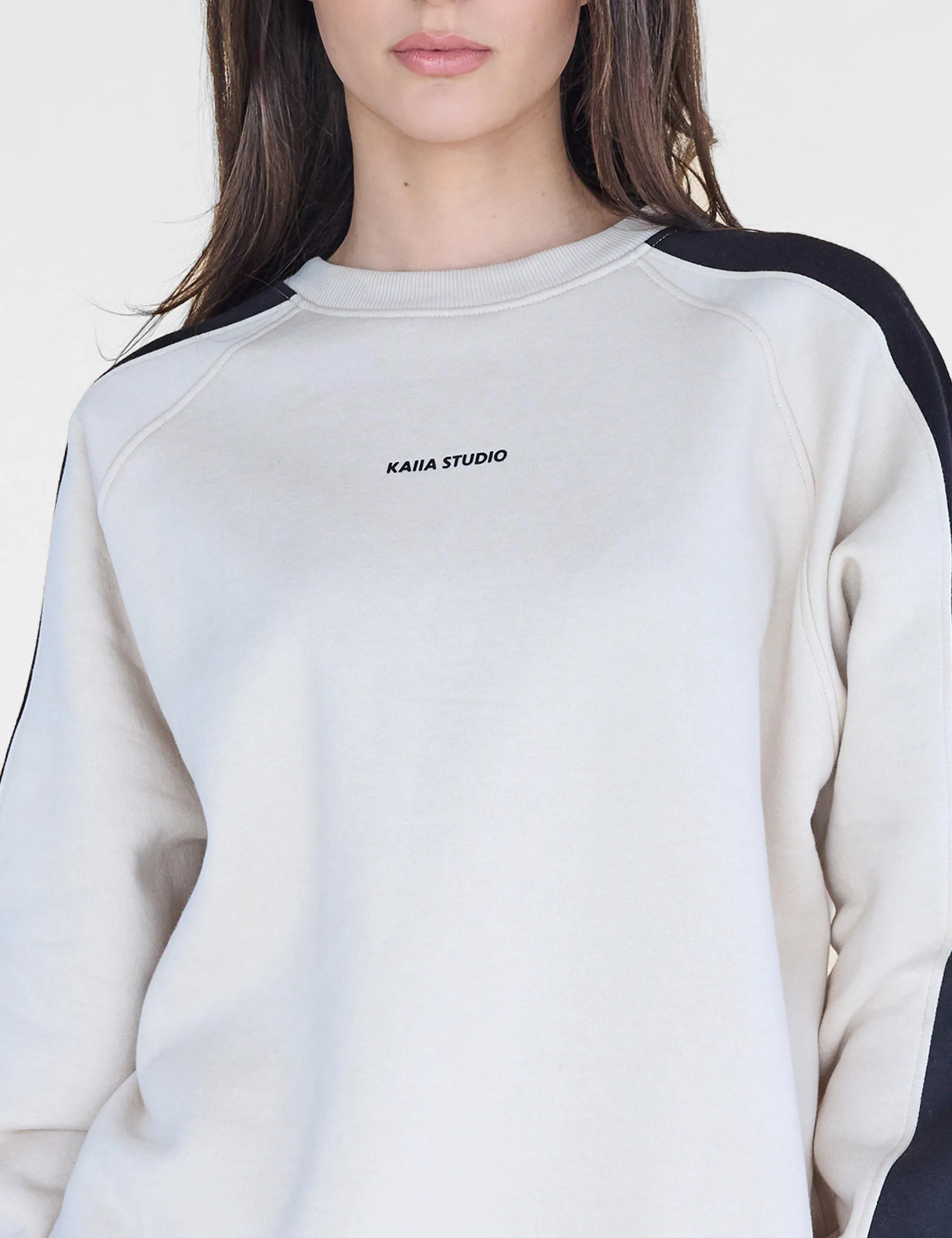 Kaiia Studio Contrast Panel Oversized Sweatshirt Stone & Black