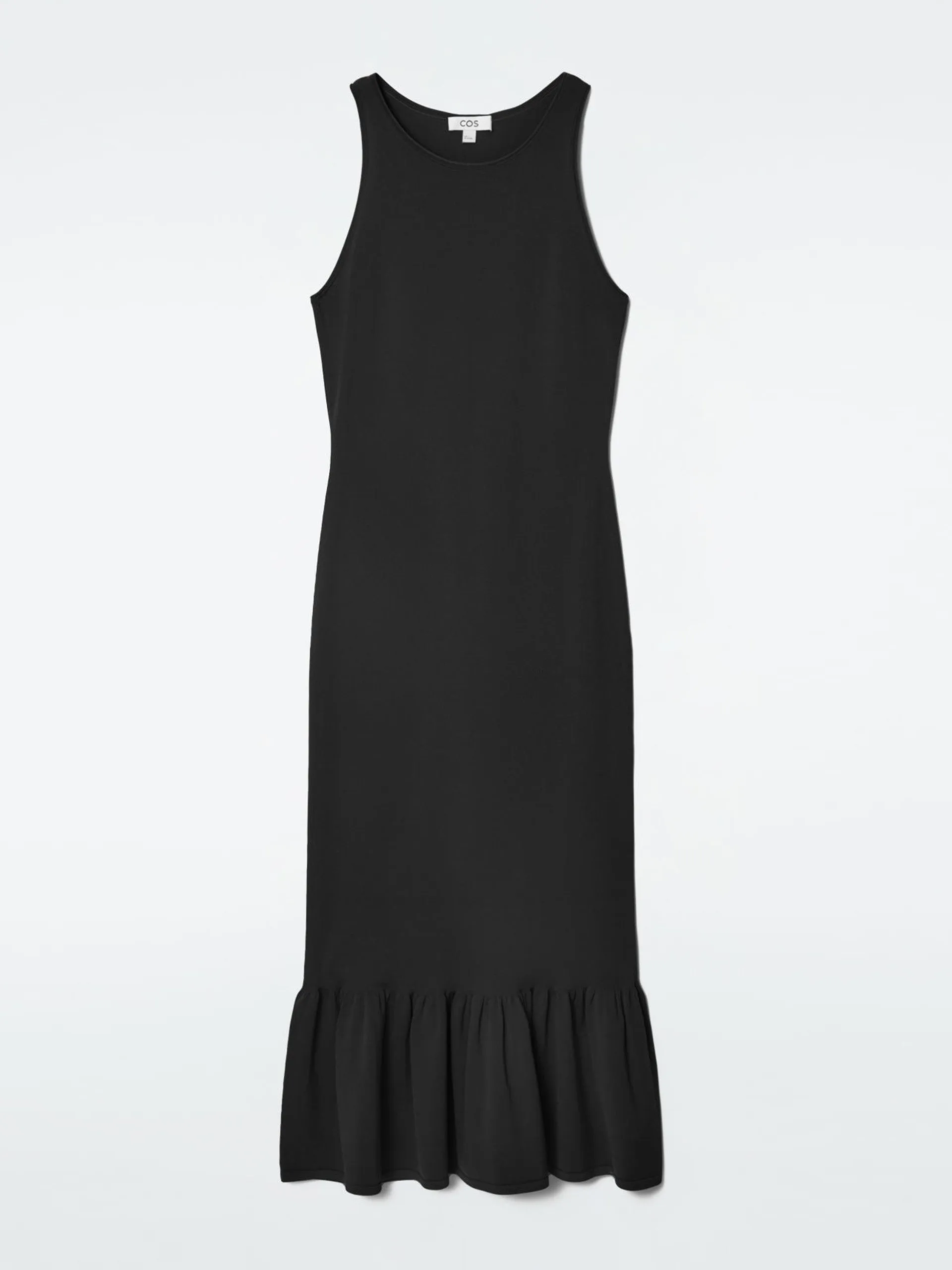Knitted ruffled-hem midi dress