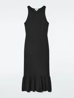 Knitted ruffled-hem midi dress