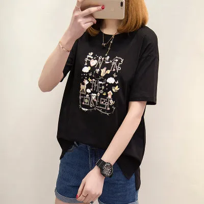 Korean Summer Printed Short Sleeve T-Shirt Women Trendy Loose Student Matching Tops T-Shirt