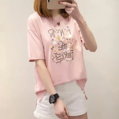 Korean Summer Printed Short Sleeve T-Shirt Women Trendy Loose Student Matching Tops T-Shirt