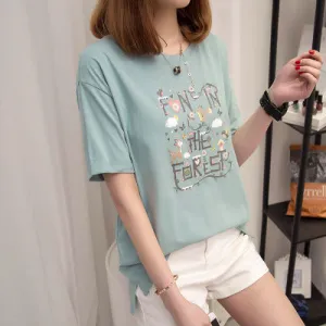 Korean Summer Printed Short Sleeve T-Shirt Women Trendy Loose Student Matching Tops T-Shirt