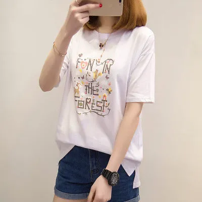 Korean Summer Printed Short Sleeve T-Shirt Women Trendy Loose Student Matching Tops T-Shirt