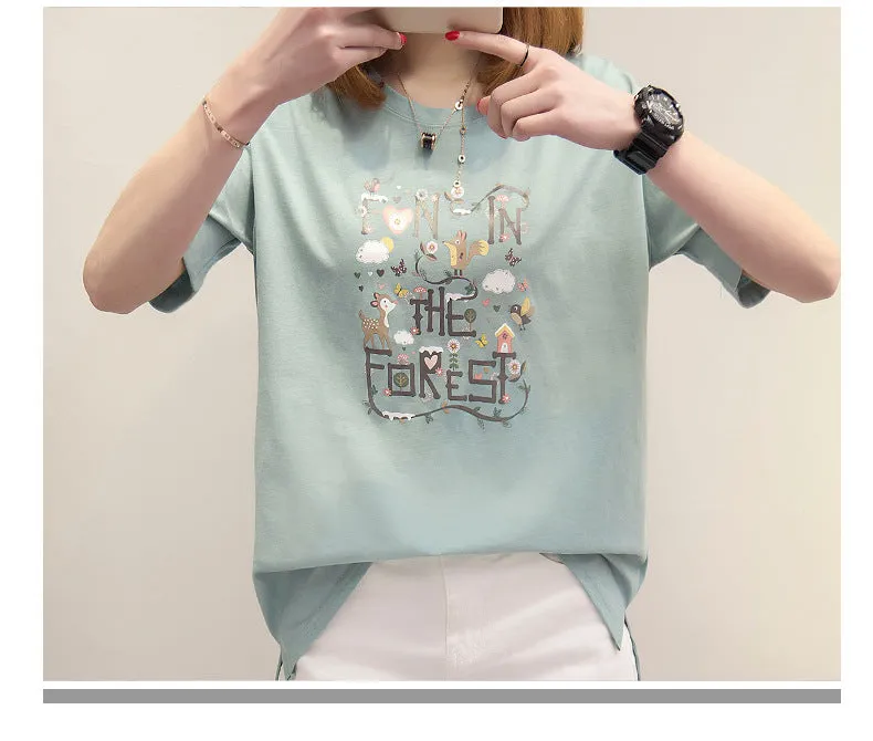 Korean Summer Printed Short Sleeve T-Shirt Women Trendy Loose Student Matching Tops T-Shirt
