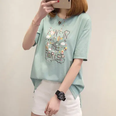 Korean Summer Printed Short Sleeve T-Shirt Women Trendy Loose Student Matching Tops T-Shirt