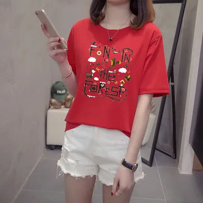 Korean Summer Printed Short Sleeve T-Shirt Women Trendy Loose Student Matching Tops T-Shirt