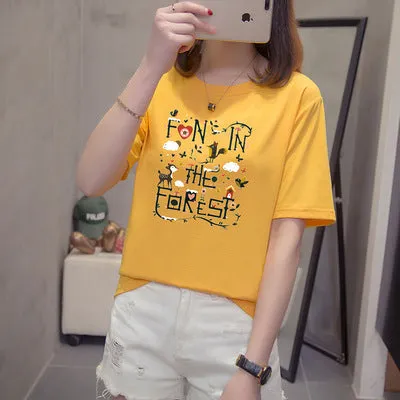 Korean Summer Printed Short Sleeve T-Shirt Women Trendy Loose Student Matching Tops T-Shirt