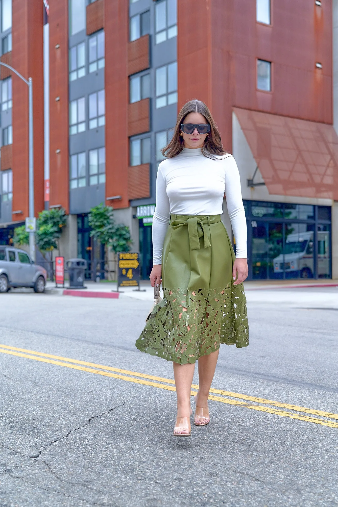 Laser Cut Leather Midi Skirt