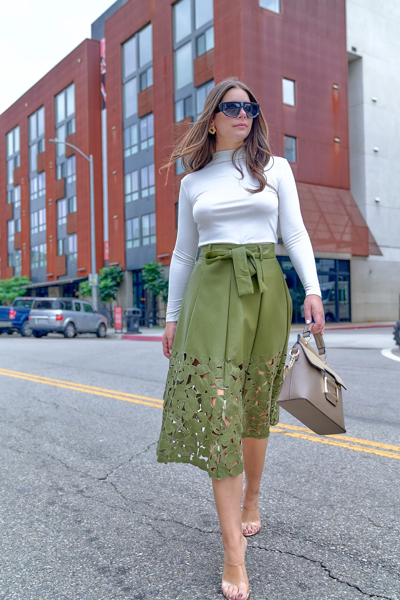Laser Cut Leather Midi Skirt