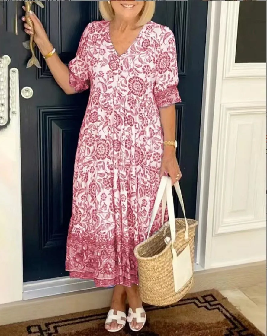 Lucy - Elegant Floral Dress with V-Neck