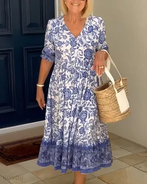 Lucy - Elegant Floral Dress with V-Neck