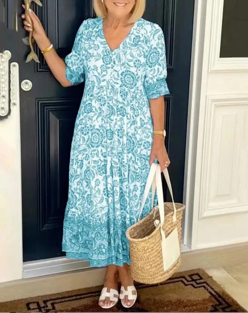 Lucy - Elegant Floral Dress with V-Neck