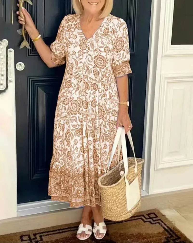 Lucy - Elegant Floral Dress with V-Neck