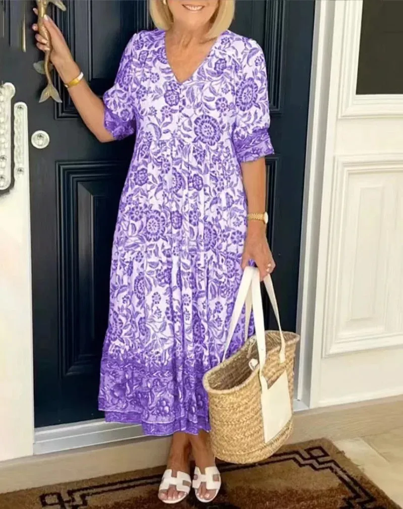 Lucy - Elegant Floral Dress with V-Neck