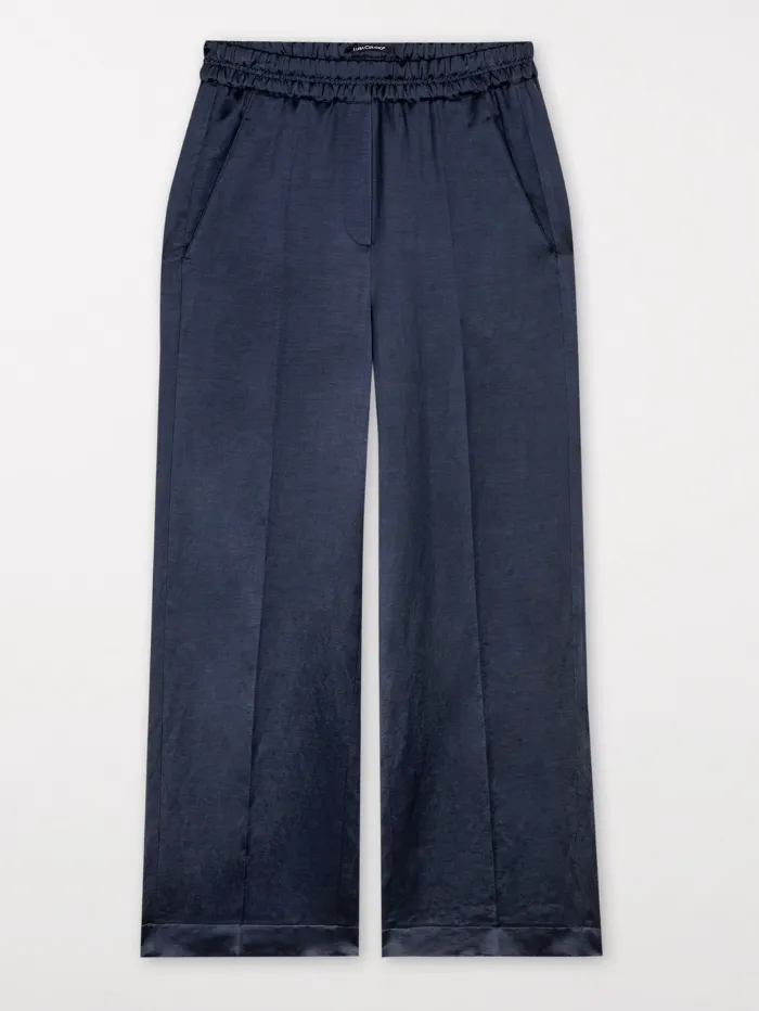 Luisa Cerano Wide Leg Linen Blend Trousers In Navy 698524 3596 Col 0292